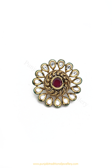 Gold Finished Kundan Ring By PTJ